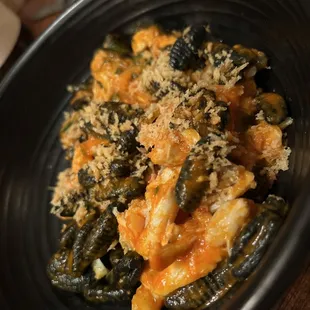 Squid Ink Ricotta Cavatelli: lump crab meat, local gypsy pepper sauce, tarragon, lemon breadcrumbs