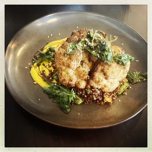 Pan-Roasted Cauliflower, saffron, pistachio/sesame dukkah.