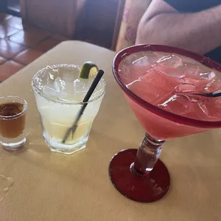 Cadillac margarita and raspberry margarita