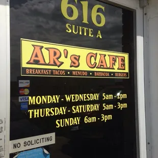 AR's Cafe hours