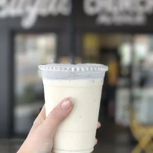 This is the rose and pistachio lassi. It&apos;s my favorite of any of their drinks. In fact this is my second in two days
