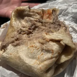 Bean and cheese burrito that falls apart when you pick it up