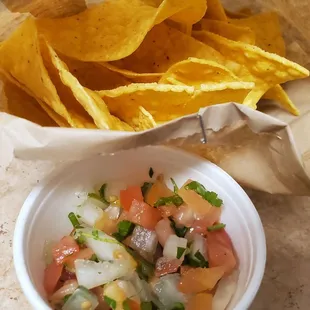 Side of chips and pico de gallo, please be careful when opening bag...metal staple on top.