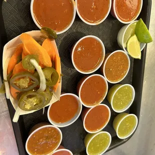 unlimited good salsa with pickled jalapeños and carrots.