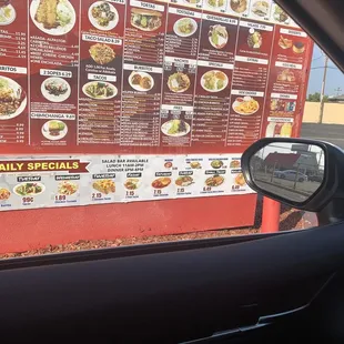 a menu in a car window