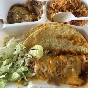 The same combo chicken taco plate with enchilada