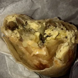 Steak, eggs, potatoes and cheese