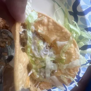 No meat. $13.00 lettuce tacos is not what I as in their menu.