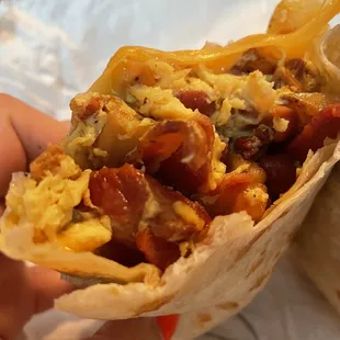 Bacon breakfast burrito bigger than it looks here!
