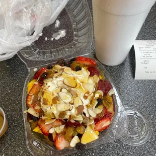 Hawaiian salad and Suntise juice.