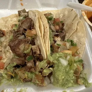 Carnitas tacos-tilted plate on the way home