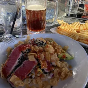 Ahi tuna appetizer with Side Waffle Fries