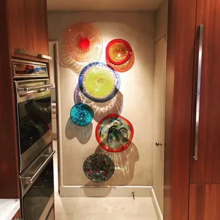 Dale-Tiffany 'Favrile Collection' wall/ceiling mounted glass plates offered at A&amp;O. LED lit option available.
