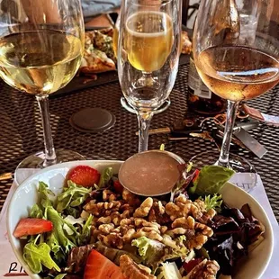 Strawberry walnut salad &amp; wine flight.