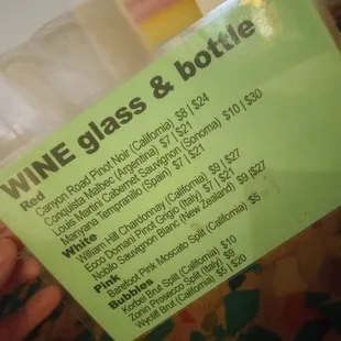 Wine and bubbly list