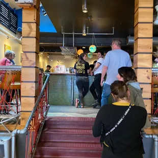 a group of people sitting at a bar