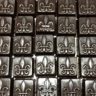 Bourbon Smoked sea salt caramels in dark chocolate.