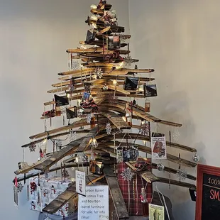 Tree made of bourbon barrel staves. Pretty cool.