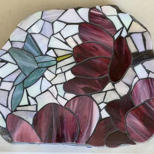 Handmade Mosaic- Hummingbird feeding on flowers
