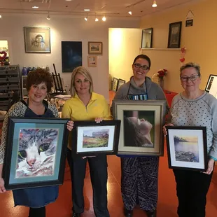 Adult students Melissa, Leslie, Irma and Mary share their work at Spring Student Art Exhibit