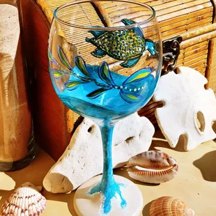 art mixer sea turtle wine glass painting