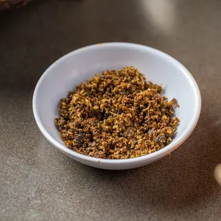 a bowl of food on a table