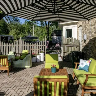 Art of Joy has beautiful outdoor spaces right on Cedar Creek and also facing the village.