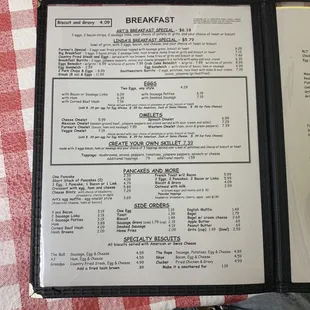 a menu for breakfast