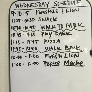 Summer Art Camp Schedule.