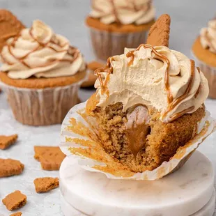 a cupcake with a bite taken out of it