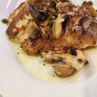 Sea Bass with mushroom and a lemon caper sauce