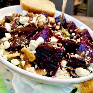 Beet salad. While I failed to omit the goat chz. All in all it was good and massive!!! It literally could feed 2 ppl IMO. This was 1/2!!!