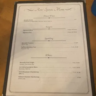 Drink menu