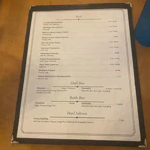 Drink menu