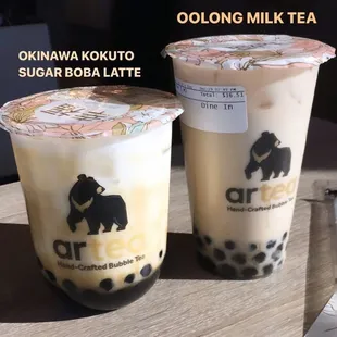Okinawa Kokuto Sugar Boba Latte and Oolong Milk Tea w/boba