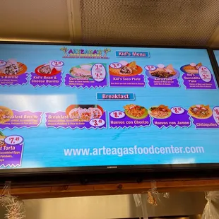 a menu on the wall