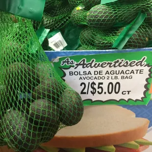Small avocados-the whole bag is 2.5 dollars only July 2017