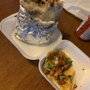 Super burrito and chicken taco