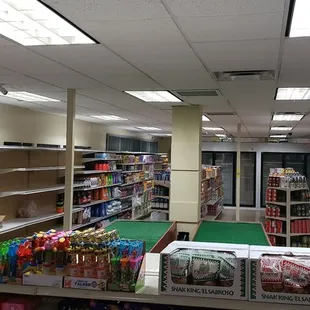 a grocery store with shelves of goods