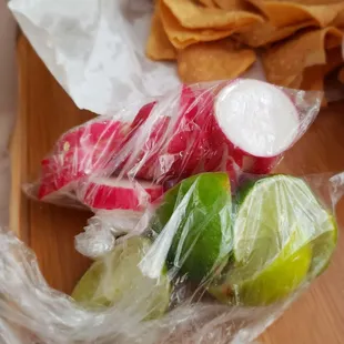 Limes and radishes. Radishes! A must for any genuine Mexican spot!!