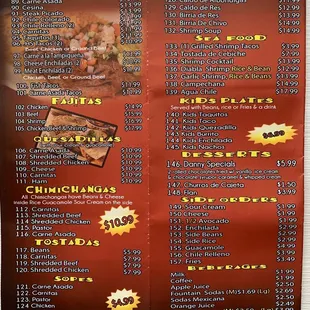 Updated menu &amp; prices