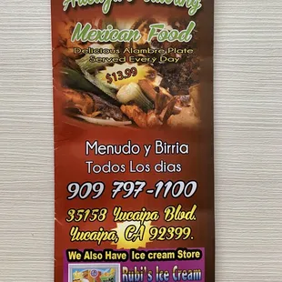 Takeout menu