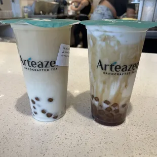 Jasmine green oat milk tea &amp; brown sugar latte