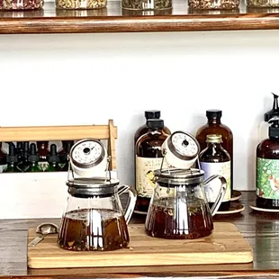 a variety of teas on a kitchen counter