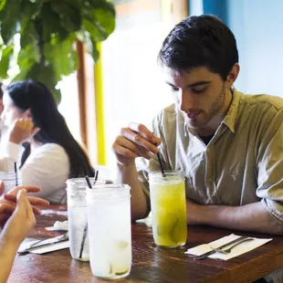 Customer with Agua Fresca