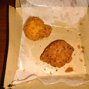 Greasy hushpuppies the size of tennis balls