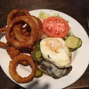 My creation burger with egg, jalapeño, pepper jack cheese. Yummy!!