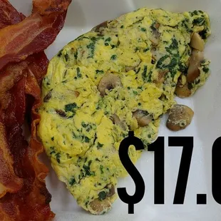 an omelet with bacon and mushrooms