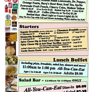 23 Drinks and Starters Menu