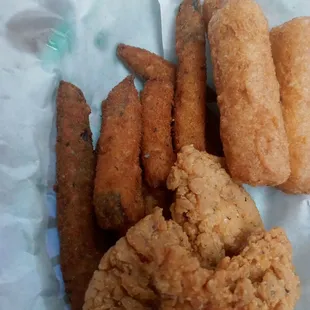 Fried zucchini sticks mozzarella sticks and chicken tenders